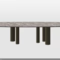 Modern Dining Table With Light Gray Marble Texture Top And Cylindrical Legs 3d model