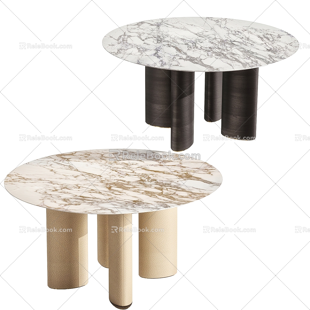 Modern round marble metal dining table 3d model