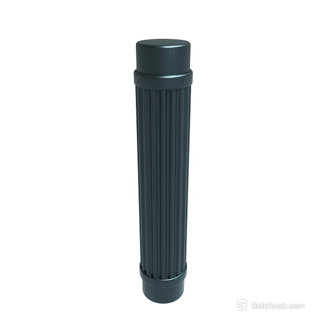 Decorative Black Cylindrical Structure With Vertical Stripes Modern Design Element 3d model 