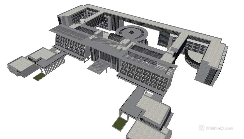 Modern Hotel Building Design With Glass Facade Geometric Structure And Connected Sections 3d model
