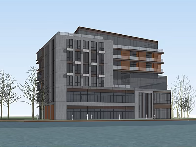 Modern Multi storey Hotel Building With Glass Curtain Wall And Surrounding Trees 3d model