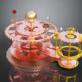 Steampunk Tiered Lighting Combinations With Rotating Brass Gears And Colorful Spheres