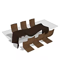 Modern Rectangular Dining Table Set With Glass Top And Wooden Chairs 3d model