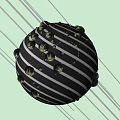 Future Architecture Spherical Structure With Black White Stripes Green Elements And Surrounding White Lines