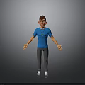 3D Character Model Wearing Blue T Shirt Gray Pants White Shoes And Green Necklace