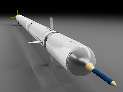 White Missile With Silver Nose Cone Blue Tail Section And Green Fins 3d model