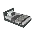 Modern Single Bed with Dark Headboard White Bed Sheet Gray Blanket and Pillows