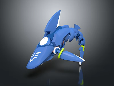Game Movie Blue Mechanical Shark Character With Glowing Eye And Fins 3d model