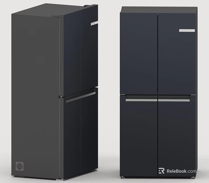 Modern Dark Colored Refrigerator Freezers With Sleek Double Door For Home Kitchen 3d model 