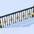 Elegant Black Metal Railing With Golden Floral Ornamental Posts And Decorative Patterns