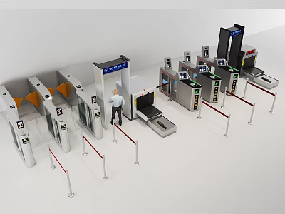 Modern Public Security Check Facility With Security Gates X Ray Scanners Turnstiles And Queue Barriers 3d model
