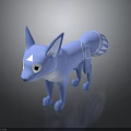 Cartoon Blue Fox Character 3D Model With Pointed Ears And Striped Tail