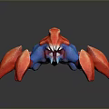 Vibrant Red Blue Fantasy Character Creature With Spiked Body And Clawed Appendages
