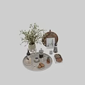 Tableware Set With Wooden Tray Plates Vase With Greenery Coffee Maker And Nuts