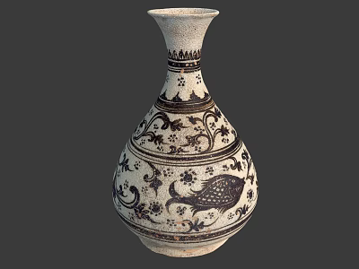 Traditional Ceramic Vase With Intricate Floral And Fish Patterns Design 3d model