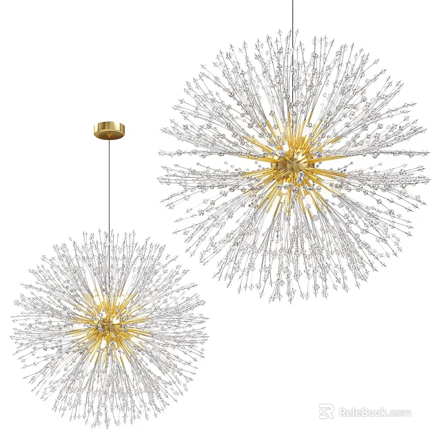 Modern Crystal Chandelier With Golden Center And Radiant Spherical Design For Home Decor 3d model 