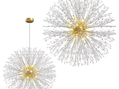 Modern Crystal Chandelier With Golden Center And Radiant Spherical Design For Home Decor 3d model
