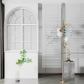 White Window Blinds In Modern Interior With Arched Window Green Plant And Floor Lamp