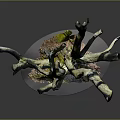 Natural Wooden Stump With Branches On Stone Base Decorative Ornament