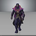 Magical Purple Creature Character Wearing Robe With Red Chest Yellow Trim Design