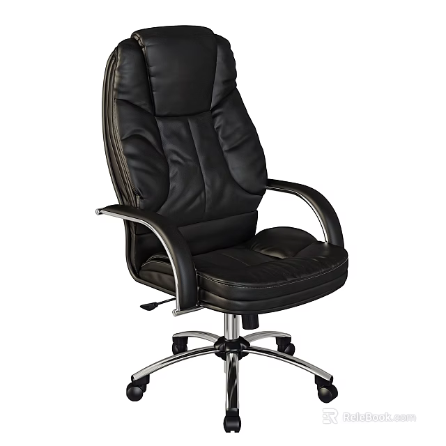 Black Leather Office Chair With Ergonomic High Back Adjustable Swivel Base And Rolling Wheels 3d model 