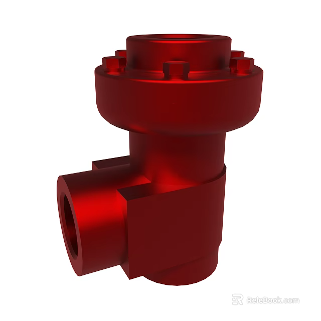 Red Industrial Valve Mechanical Component With Metal Structure And Pipe Fitting 3d model 