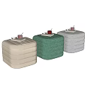Beige Striped Ottoman With Book Glass Of Drink And Eyeglasses For Living Room Decor