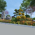 Garden Ornament Design With Decorative Rocks Trimmed Shrubs And Colorful Flowers
