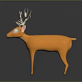 3D Orange Deer Model With Curly Antlers And Blue Glowing Eyes 3d model
