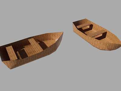 Two Small Wooden Boats With Simple Interior Structure On Gray Background 3d model