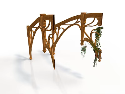 Wooden Architectural Structure With Intricate Carved Details And Hanging Vines 3d model