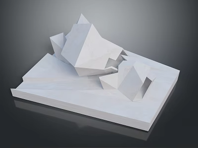 White Architectural Model With Geometric Abstract Sculptural Structural Forms And Base 3d model