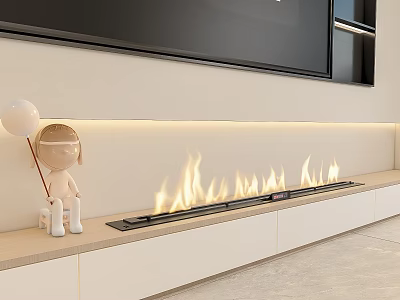 Modern Linear Fireplace with Flames and Ambient Lighting in Contemporary Living Room 3d model