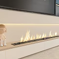 Modern Linear Fireplace with Flames and Ambient Lighting in Contemporary Living Room