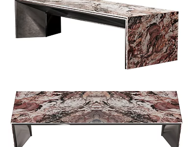 Modern Dining Table with Marble Top and Metal Legs Red Brown White Veins Pattern 3d model