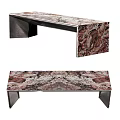 Modern Dining Table with Marble Top and Metal Legs Red Brown White Veins Pattern