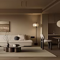 Quiet Chinese and Ancient Style Restaurant Sofa Coffee Table Combination Leisure Sofa Chair Dining Table Cabinet Decorative Cabinet Chandelier 3d model