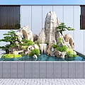 Natural Rockery Formation With Water Pool Green Plants And Pine Trees In Garden