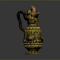 Decorative Golden Black Elephant Shaped Pitcher With Intricate Carved Patterns As Household Living Accessory
