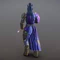 Game and Movie Character Blue Skinned with Crown Purple Robe Golden Accents and Pink Crystal Staff