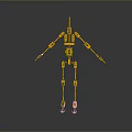 Yellow Mechanical Skeleton Game and Movie Character with 3D Model Joint Structure Design