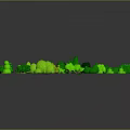 Assortment of Green Plants with Various Shapes and Sizes on Dark Background with Yellow Accents