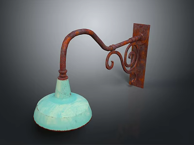 Rustic Wall Light Combination With Rusted Metal Arm Turquoise Lampshade And Decorative Scroll Design 3d model