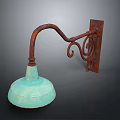Rustic Wall Light Combination With Rusted Metal Arm Turquoise Lampshade And Decorative Scroll Design