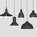 Black Pendant Lights with Various Shapes and Spiral Bulbs for Modern Interior Design