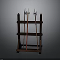 Traditional Metal Spears Placed on Wooden Display Rack with Classic Design