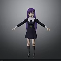 3D Anime Girl Character With Purple Hair White Collar And Cross Necklace