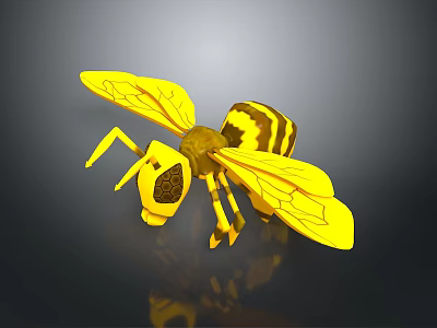 Yellow Bee 3D Rendering With Detailed Wings And Striped Body On Dark Background 3d model