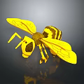 Yellow Bee 3D Rendering With Detailed Wings And Striped Body On Dark Background