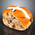 Freshly Baked Soft Hot Cross Bun With White Cross Icing And Juicy Raisins